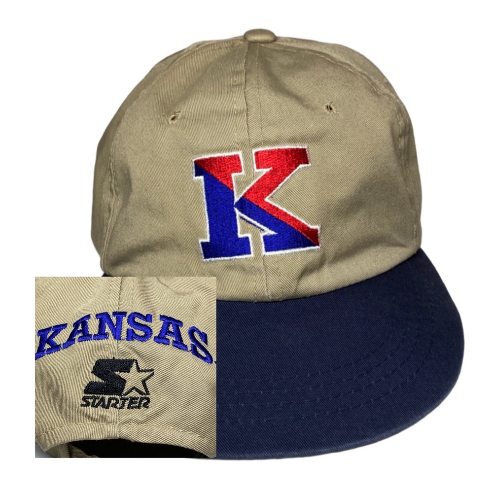 Vintage Kansas University Starter Hat NCAA Adjustable StrapBack Embroidered Cap